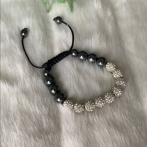 Gun metal and rhinestone balls unisex bracelet